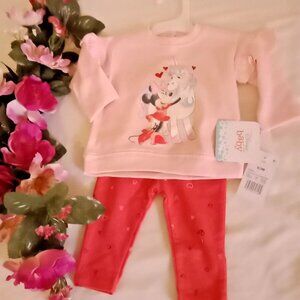 Disney Baby Girls' Minnie Mouse LOVE MY UNICORN 2pc Legging Set  0-3 mth NWT